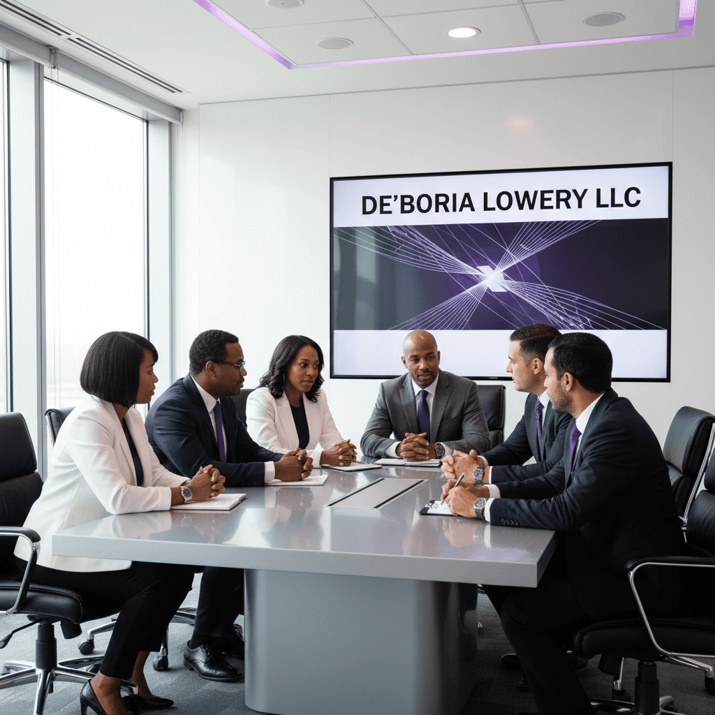 Diverse legal team consulting with clients in a modern conference room, reviewing documents and case materials